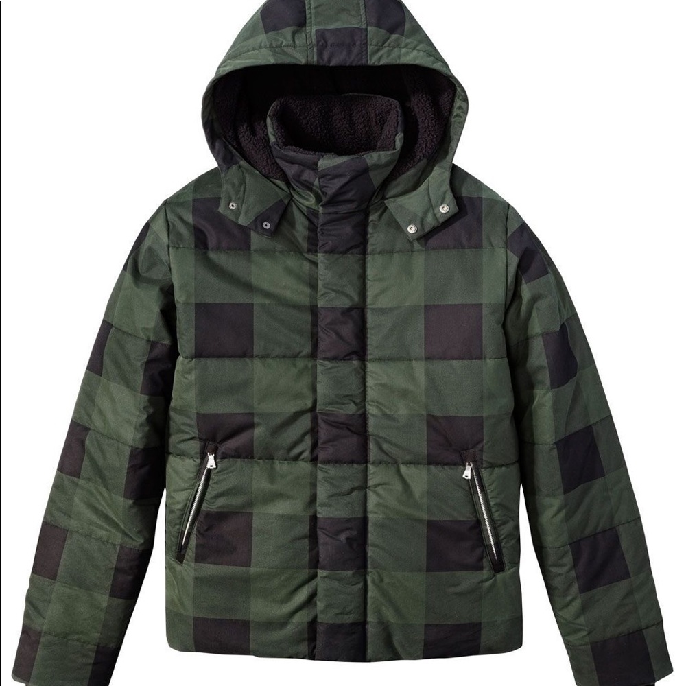 Puffer Jacket Green & Black Plaid
